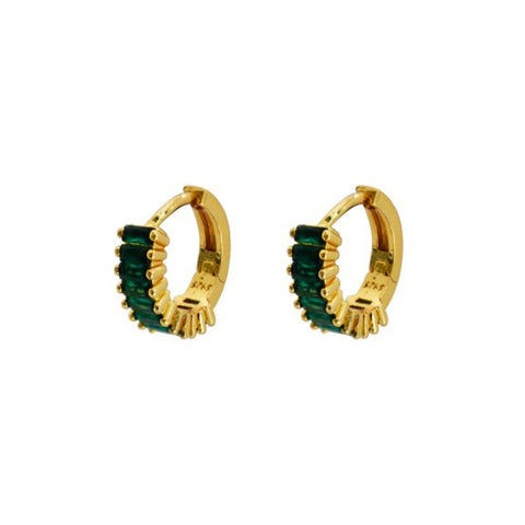 Gold green huggy earring